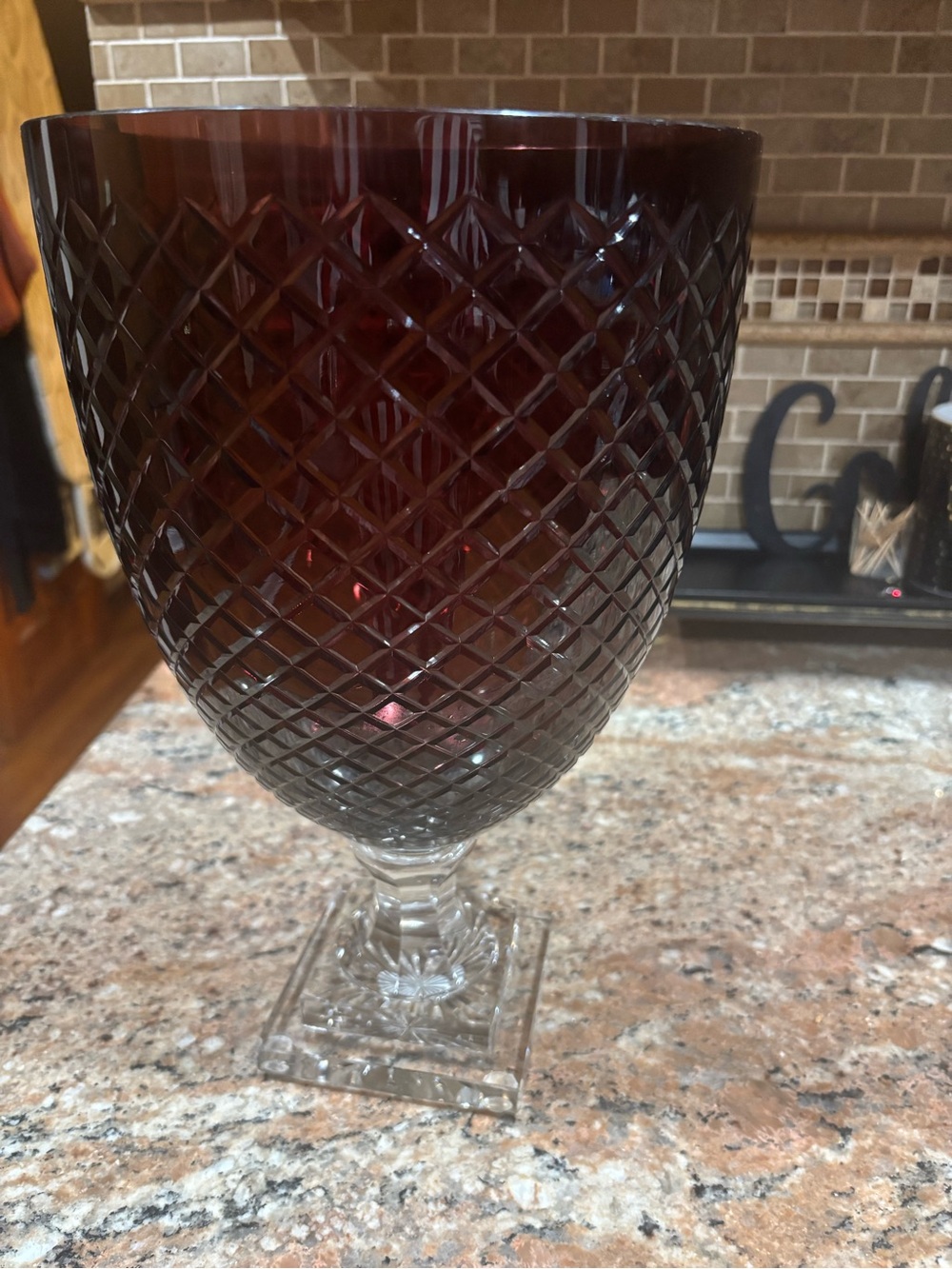 Large Amethyst Crystal Diamond Cut  Hurricane Candle Holder